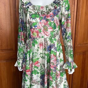 Vintage Victor Costa Ruffled Nylon Floral Dress